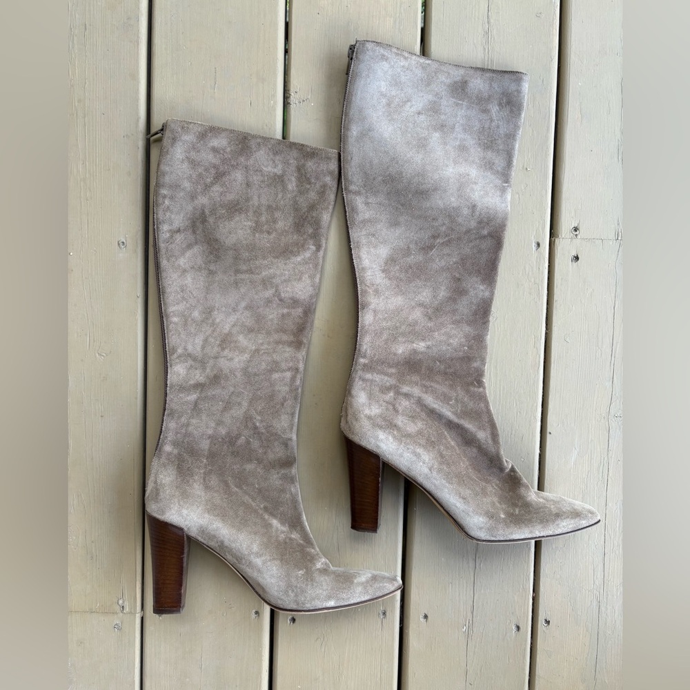 Michael Kors Taupe Suede Knee High Heeled Boots Size 10 M Women's Made In Italy